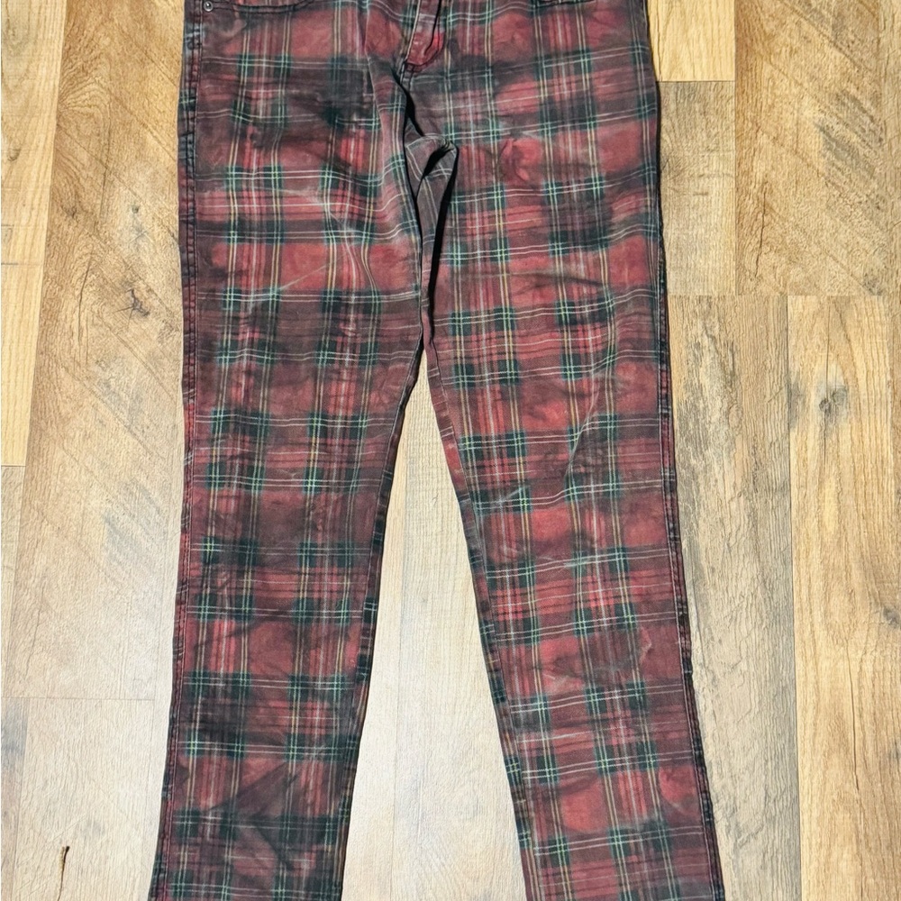 Royal Bones  by Tripp nyc Red Plaid tie dye Skinny Jeans Sz 30